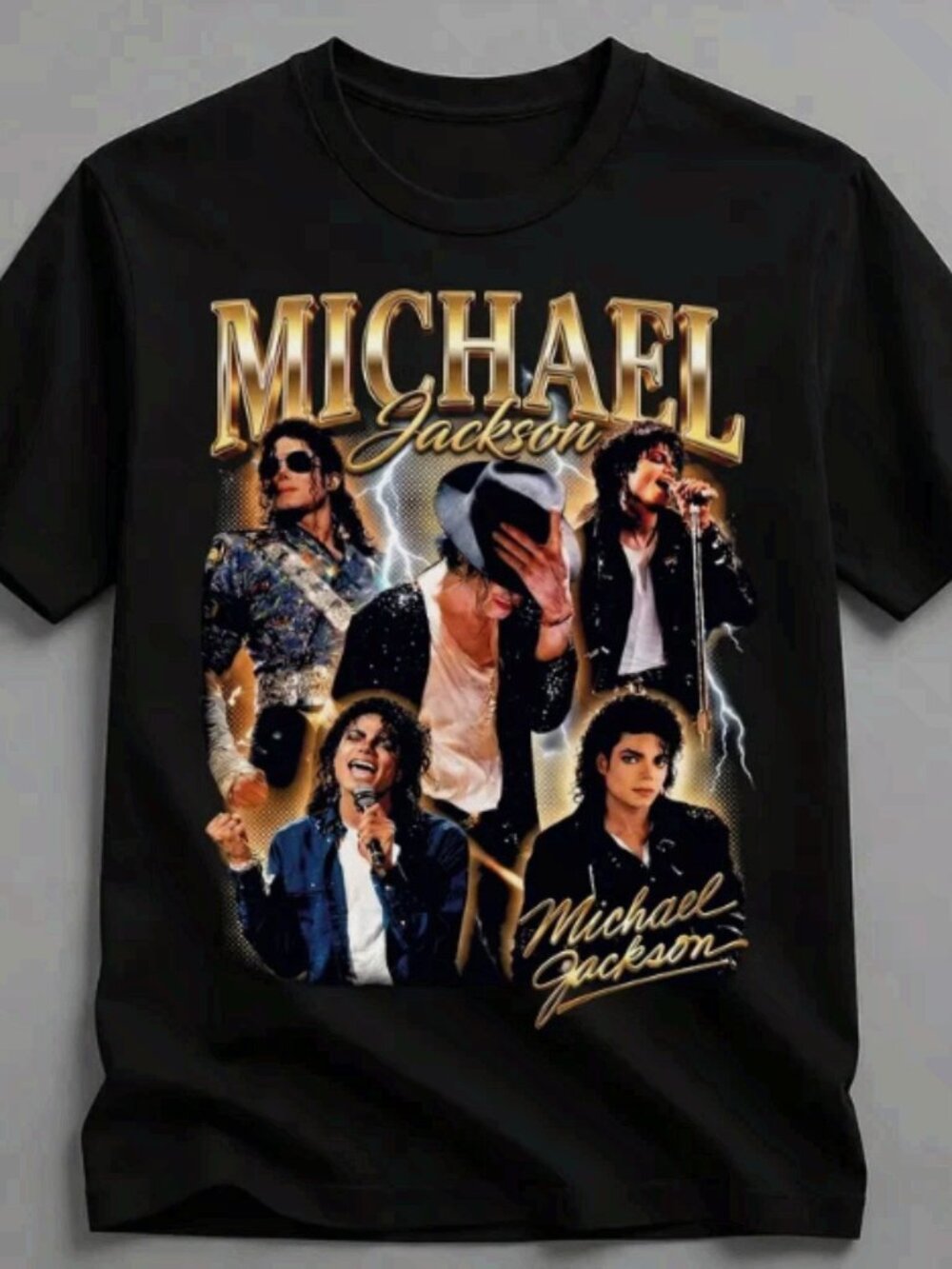 Michael Jackson Black Graphic T-Shirt Collage Vintage Style Tee